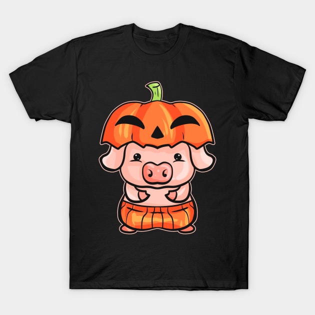 Little Pink Pig dresses as a Pumpkin for Halloween T-Shirt by SinBle